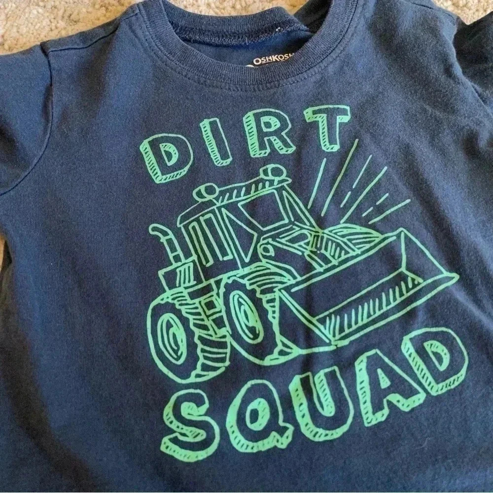 OshKosh B’Gosh Dirt Squad Short Sleeve Tee Shirt Blue Green Crew Neck: 18 M - Picture 2 of 5